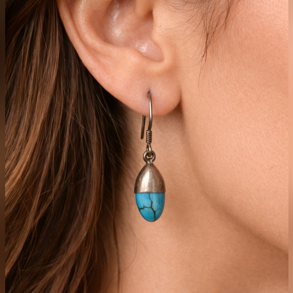 Vintage 925 Sterling Turquoise Single Dangle Earring Mexico